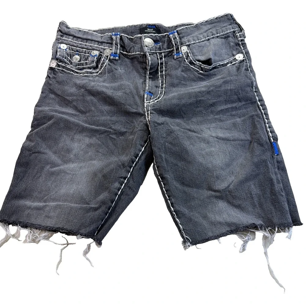 True Religion Men's Jean Shorts Ricky Relaxed Straight Size 34 Cut Off Dark Gray